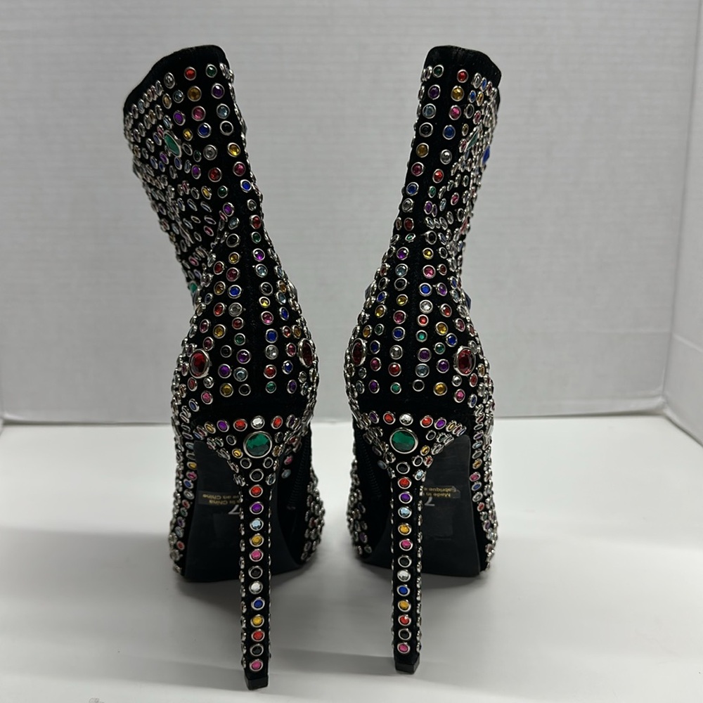 Jeffrey Campbell Stiletto High Heel Booties Boots Jeweled Multicolor Black 7 - Picture 5 of 9